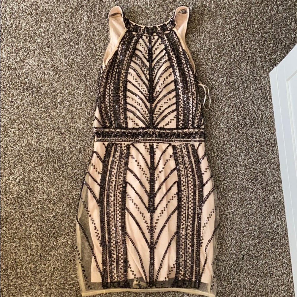 Beaded black and nude bodycon dress